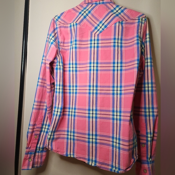Holister 100% Cotton Button Down shirt with collar, plaid in pink, vintage - Picture 2 of 7